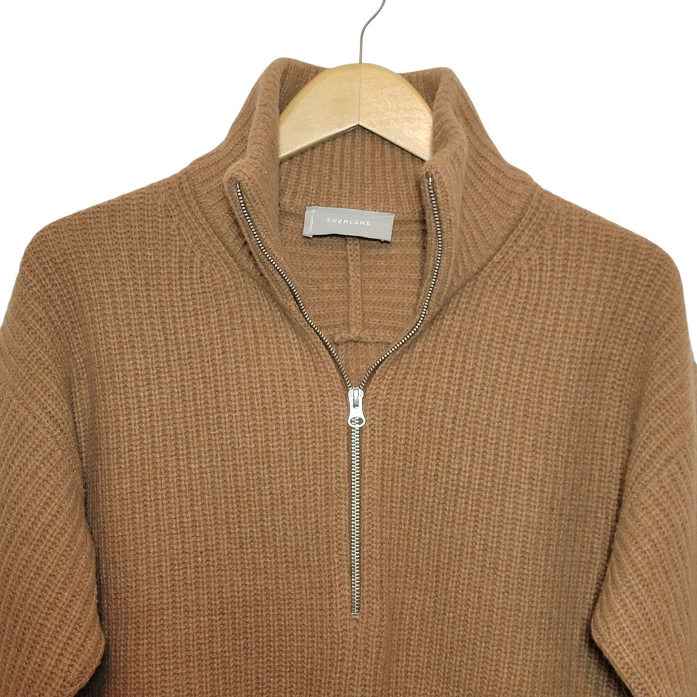 Everlane The Half-Zip Wool Ribbed Knit Sweater Long Sleeve Camel Tan S Classic - Picture 4 of 16